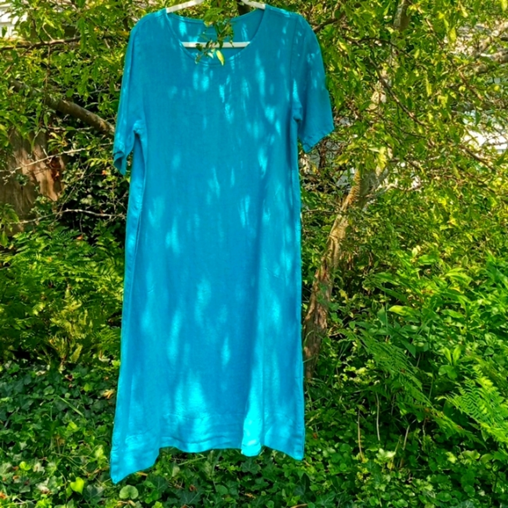 Cut Loose, linen dress, aqua blue, medium